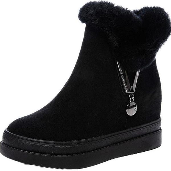 

new scrub cowhide warm boots winter shoes fashion boots women ankle increase within high heeled warm snow, Black