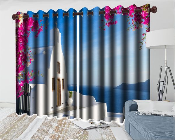 

custom 3d landscape curtain dreamy white european house by the sea romantic landscape modern decoration 3d blackout curtain