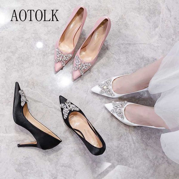 

women high heels shoes silk pumps woman butterfly metal decoration summer luxury microfiber party wedding shoes 2020 new, Black