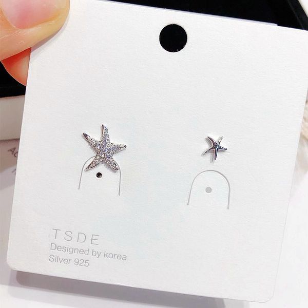 

exquisite asymmetrical sea star stud earrings micro paved cubic zirconia earrings for women girls, Golden;silver
