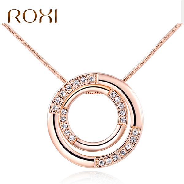 

roxi statement necklace women rose gold color double round pendant necklace for woman crystal collier femme fantaisie, Silver