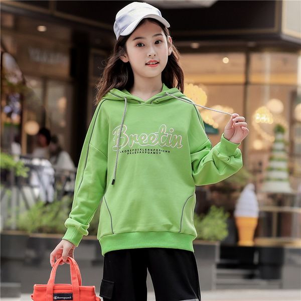 

childrenswear girls' sweater 2020 autumn clothing new style zhong da tong hooded children fashion printed western fashion, Black