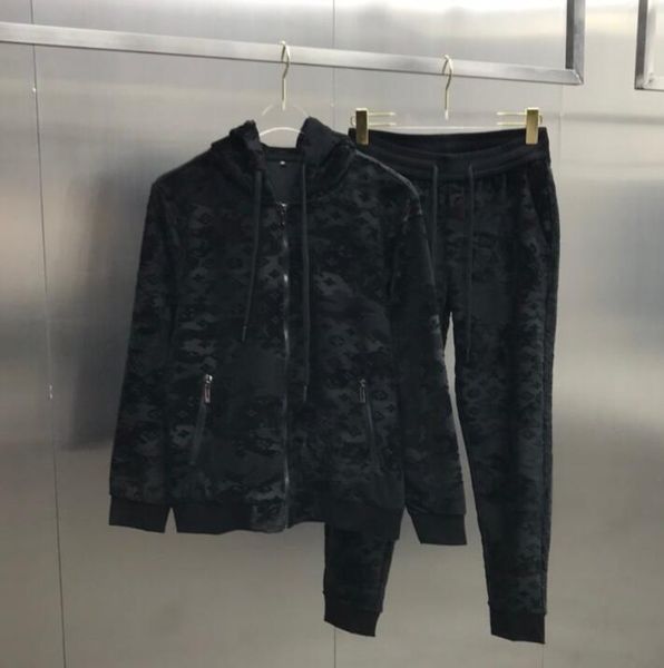 

20ss new suit zipper sweater jacket casual trousers simple style full body camouflage jacquard fabricsuits side webbing letters, Gray