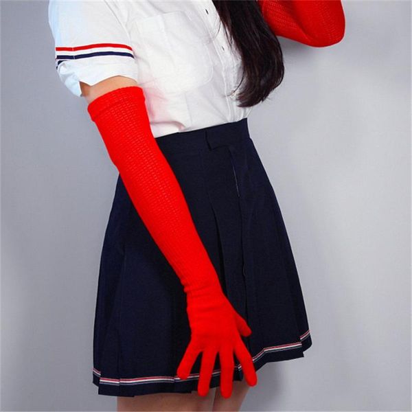 

fashion long wool gloves 55cm knitting five fingers high elasticity wool women' large red s00235-5, Blue;gray