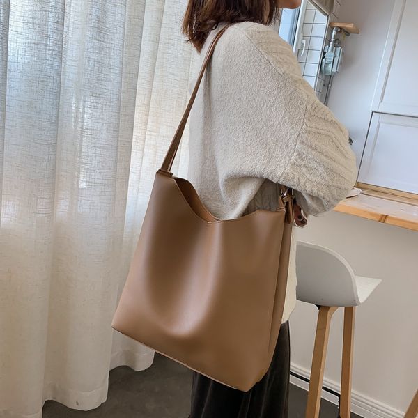 

bucket bag women's bag new 2020 retro large capacity casual solid color vertical small and