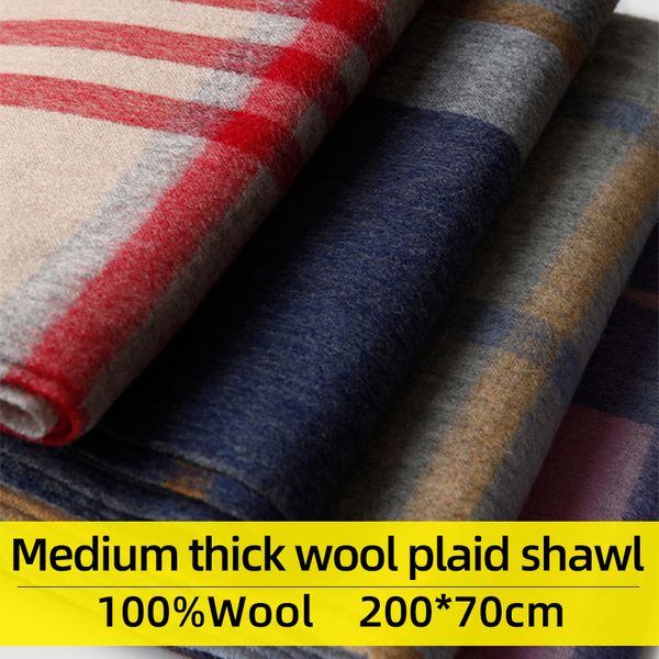 

plaid women real wool scarf for winter autumn wool shawls and wraps warm soft ladies large size 100% scarves foulard, Blue;gray