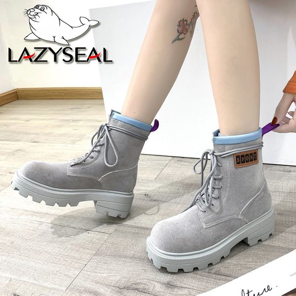 

lazyseal plus большой размер 43 сапоги зимние женские обувь женщины узелок замши платформы обувь женские загрузки женская обувь, Black