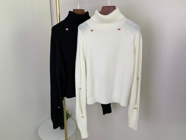 

2020 new ladies fashion long sleeve casual pure color rhinestone decoration base sweater 0903, White;black