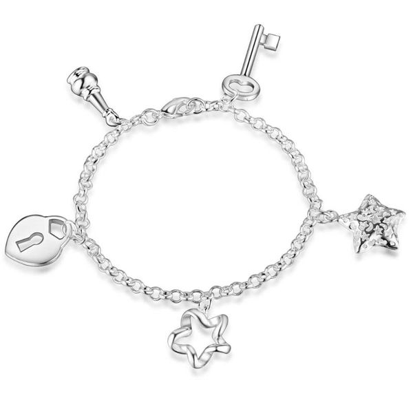 

wholesale fashion silver plated jewelry key lock bracelet for women yah050, Black