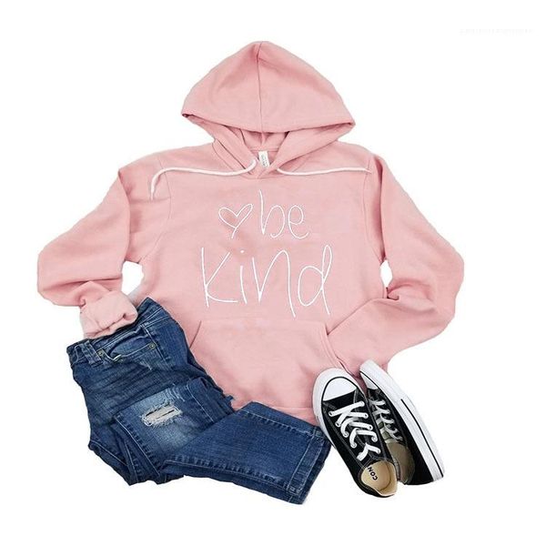 

women hoodies casual long sleeve loose sweatshirt pullover casual autumn women clothes be kind letter, Black