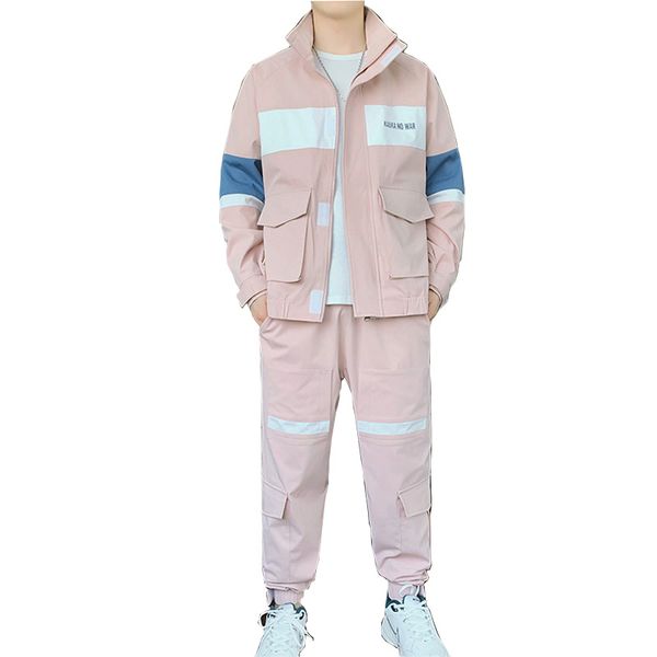 

running sets autumn men's tracksuit streetwear two-piece set overalls jacket and harem pants sportswear korean style trendy clothes, Black;blue