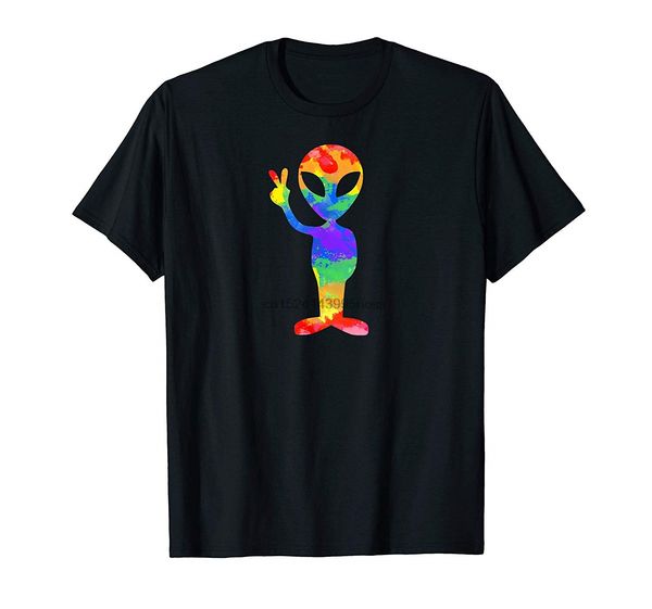 

retro tie die alien peace sign groovy hippie t-shirt(2