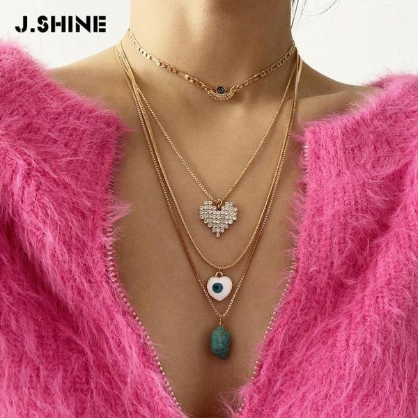 

jshine four layered gold color choker necklace women clavicle chain 2020 fashion crystal heart stone pendant statement necklace, Silver