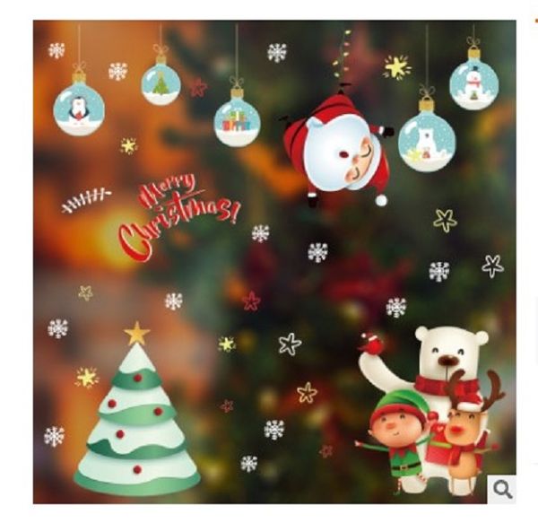 

2021 christmas decoration glass sticker window shop window decoration santa claus snowflake decoration pendant sticker 005