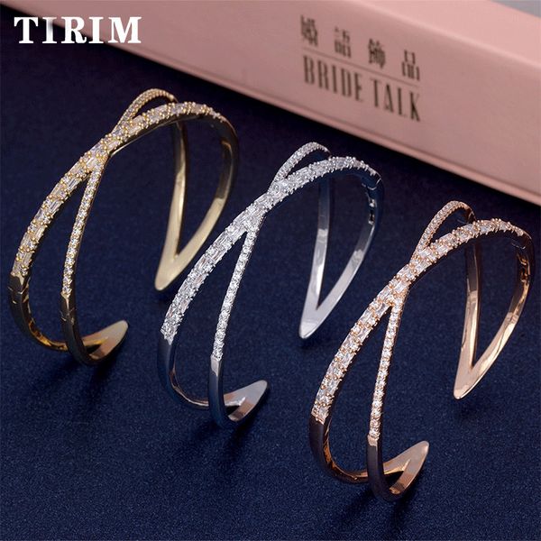

tirim luxury wedding anniversary цирконами ювелирные наборы розовое золото цвет copper cross shape кольцо bangle наборы для женщин партии bi, Silver