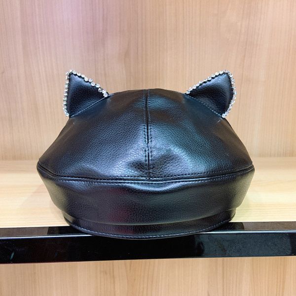 

202009-yy осени cat ear искусственной кожи леди берет женщины досуг художник шляпа, Blue;gray