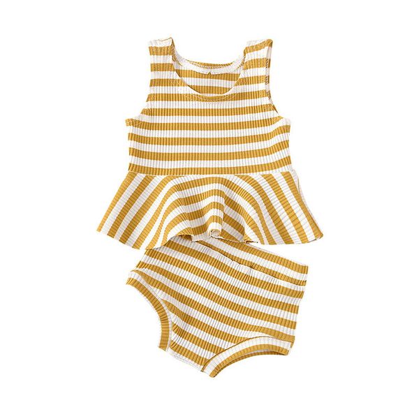 

casual striped baby girl clothes sets toddler girl summer clothes cotton sleeveless +shorts infant clothing 6-24 months c0922, Blue