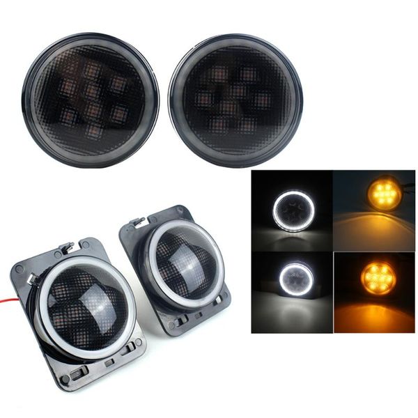 

for jk wrangler 2007-2020 1 pair set led side fender lights and front round turn signal lamp with drl white led lights