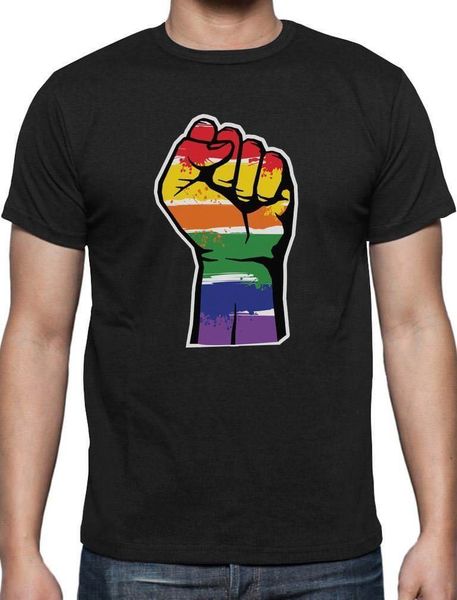 

2019 new short sleeve men resist pride parade gay rainbow fist flag t-shirt gays rights t shirts