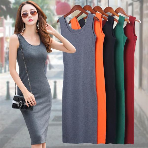 

t shirt dress 2020 summer cotton bodycon tank dresses long t shirt vestido women pencil sleeveless black grey party m0, Black;gray