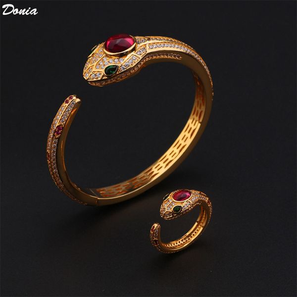

donia jewelry european and american popular ost gem snake micro inlaid zirconia bracelet set designer bracelet ring set, Black