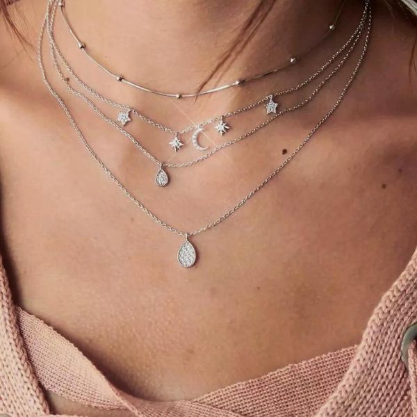 

collier femme chains boho necklaces for women moon water drop pendant necklace jewelry retro crystal choker accessories, Golden;silver