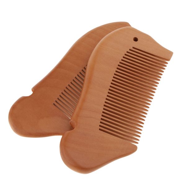 

2 piece handmade anti-static head wooden peach wood close tooth comb massage, Silver