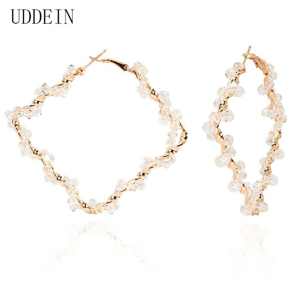 

hoop & huggie uddein earrings for women girls unique dangle big large circle square piercing brincos statement party jewelry, Golden;silver