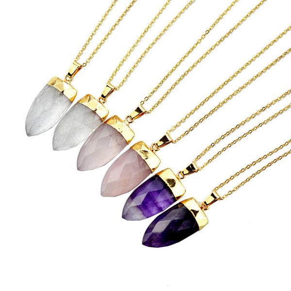 

2020 statement choker necklace natural stone drop-shaped section gilt edge crystal necklaces pendant for bohemian women jewelry, Silver