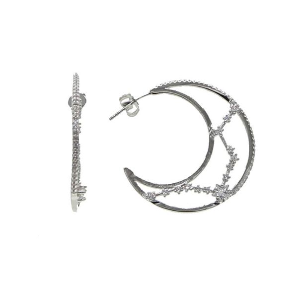 

classic moon star clear cz stud earring for women antique gold silver color earring oorbellen brincos jewelry accessories, Golden;silver