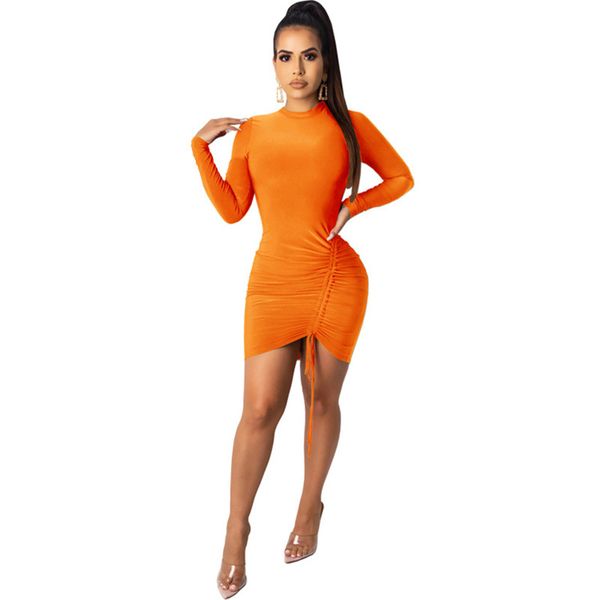 

solid color pleated bodycon dress long sleeve drawstring mutil color hips dress autumn designer womens clothing, Black;gray