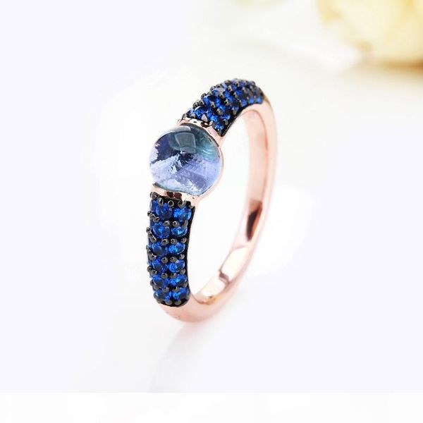 

black and rose gold with blue zircon crystal fashion ring gift 15 colors, Golden;silver