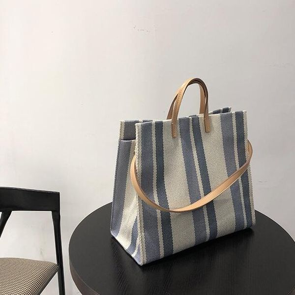 

new Wholesale women handbag Classic stripe Canvas bag designer lady shoulder bags corss body holiday beach bag totes