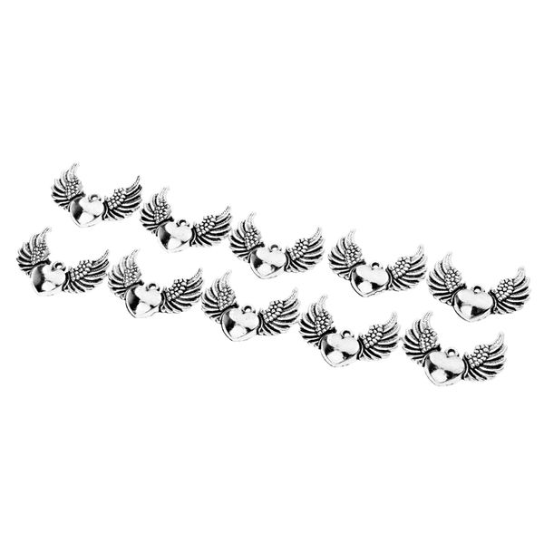 

10pcs wings heart pendant charms for earring bracelet diy, Silver