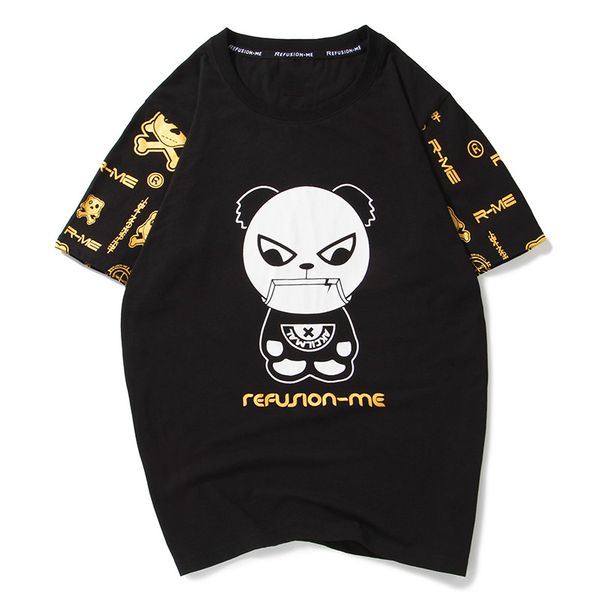 

New Summer Cartoon Panda Bronzing Letters Printed Short Sleeved Men's T-Shirt Cotton Large Size Summer Top M-5XL