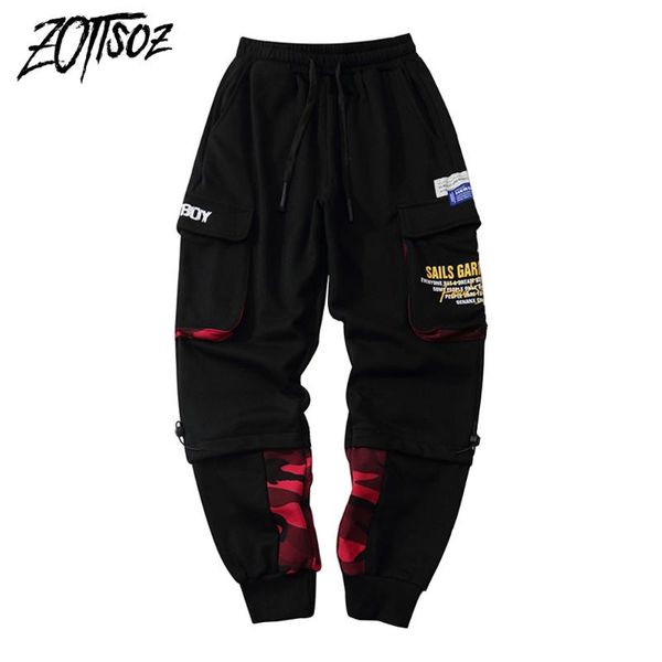 

cargo harem joggers sweatpants streetwear hip hop color block patchwork multi-pockets punk rock pants harajuku casual trousers, Black