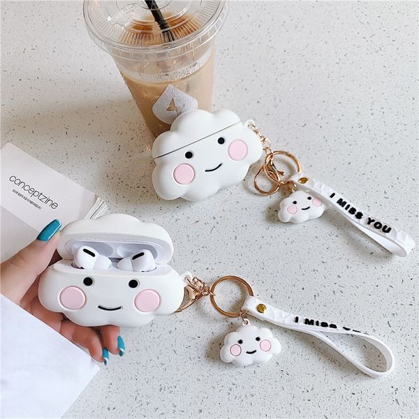 

3d cartoon cloud silicone case for airpods pro 1 2 protective cover bluetooth wireless earphone charging box case with straps