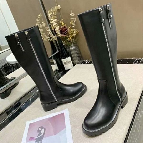 

women shoes knee high boots low heels chaussures femme winter ladies boots autumn scarpe donna slip on zipper botas, Black