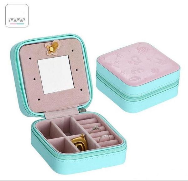 

mini travel portable leather jewelry box with mirror cosmetic makeup organizer earrings casket three-tier storage box gift