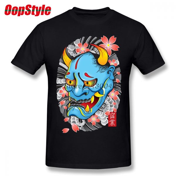 

japanese mask demon samurai yakuza tees shirt men's t-shirt short sleeved pure cotton o-neck t shirt for boy