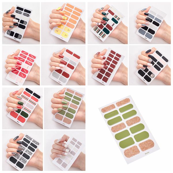 

full nail wraps art polish stickers leopard decal strips adhesive false nail design manicure set 3d shiny nail stickers rra3560, Black