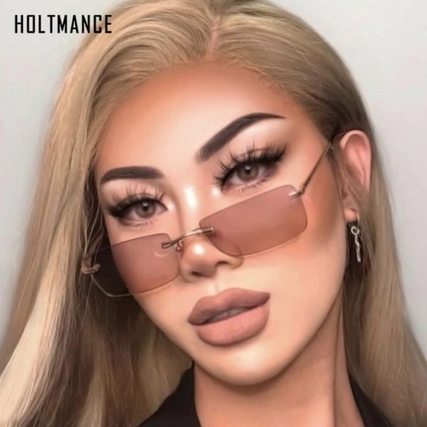 

new small rectangle sunglasses women rimless sunglasses luxury lady fashion square shades ocean color ins sun glasses men uv400, White;black