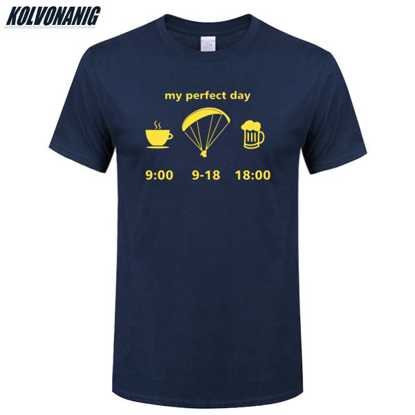 

my perfect day evolution of paragliding drink tea&beer funny print t shirts men's clothing brand cotton short sleeve t-shirt top