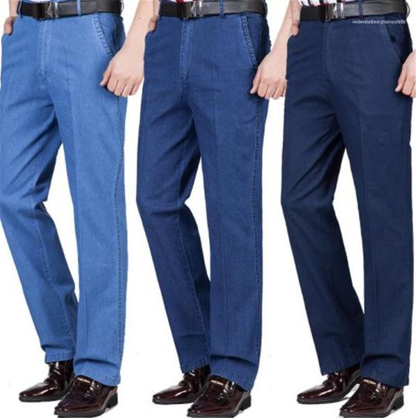 

длинные мужские джинсы regular промытые mens zipper джинсы высокая талия сыпучие бизнес повседневный джинсовые синие брюки прямые, Blue