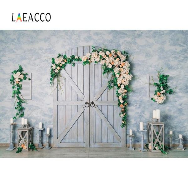 

laeacco wedding candle flower wreath old wooden door cement wall simple decor stage p background pgraphy backdrop p
