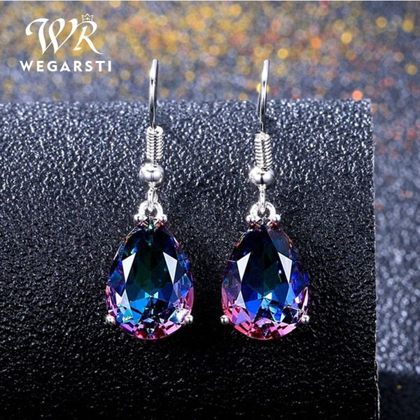 

wegarsti 100% 925 sterling silver pear drop mystic rainbow z gemstone drop dangle earrings fine jewelry dropshiping