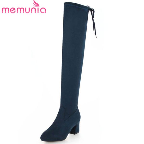

memunia 2020 new arrival thigh high over the knee boots women lace up pointed toe autumn winter boots high heels booties female, Black