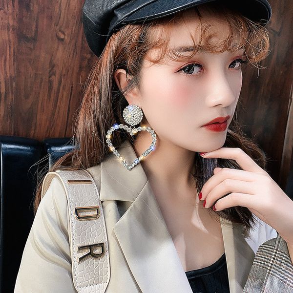

fyuan fashion big heart crystal rhinestone drop earrings for women shiny gold geometric dangle earrings jewelry gifts, Silver