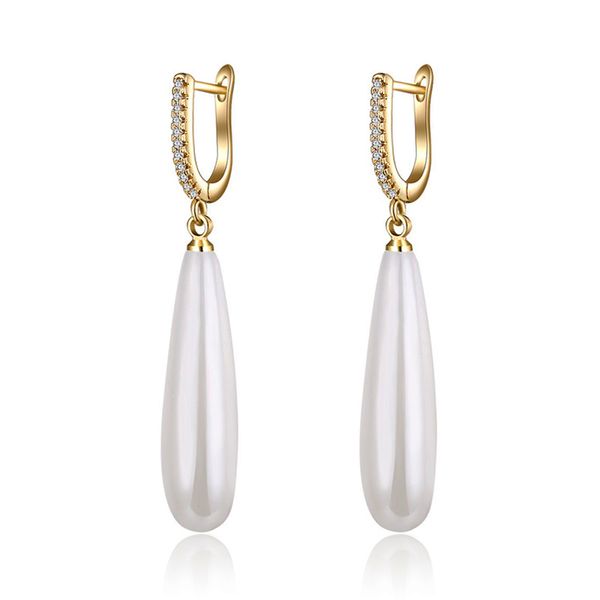 

simple white pearl long earrings for women zirconia cz crystal water drop hanging earrings with pearls fashion jewelry gifts, Silver