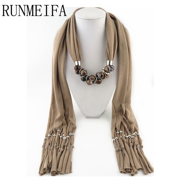 

scarves [runmeifa] 2021 fashion design classic long fruit grape& beads pendant solid polyester winter warm, Blue;gray